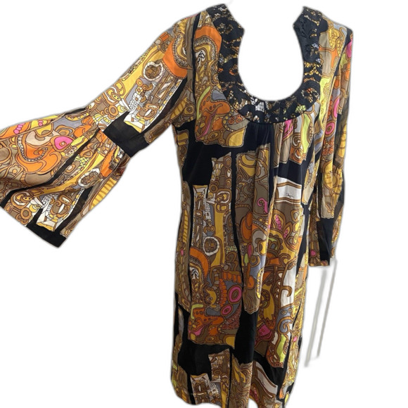 Trina Turk Bonita Silk Blend Three Quarter Bell Sleeve Multicolor Dress Size 6 - Picture 1 of 11